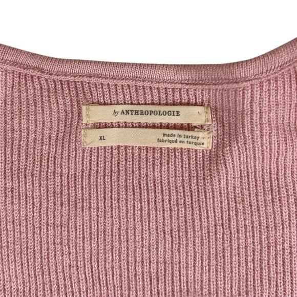Anthropologie Women's Sweetheart Neck Lace Sleeve Ribbed Sweater Pink XL - Picture 7 of 11